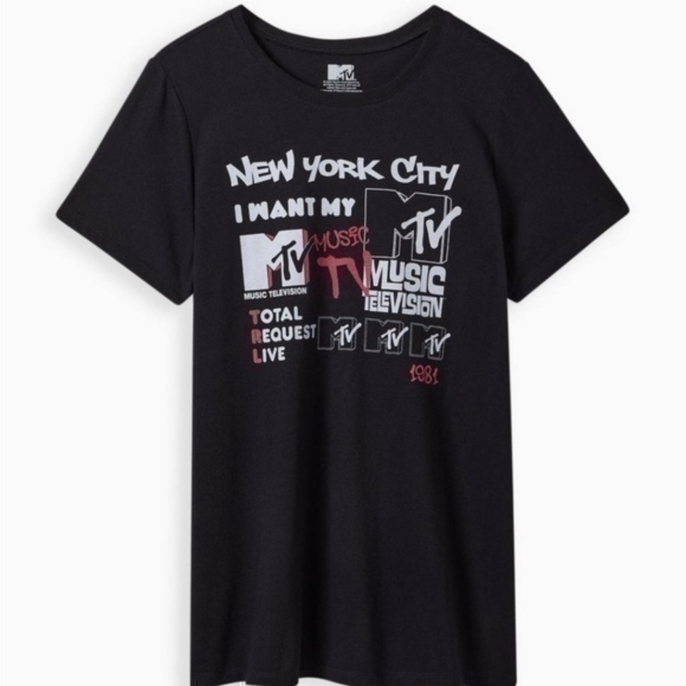 Torrid MTV Black Cotton Classic Fit Crew Tee Shirt sz 0 or 12 0X